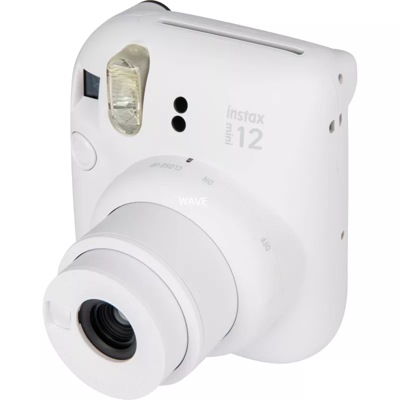Fujifilm Instax Mini 12 tūlītējās drukas kamera, balta — 86×54 mm izdrukas, 60 mm fokusa attālums, AA baterija