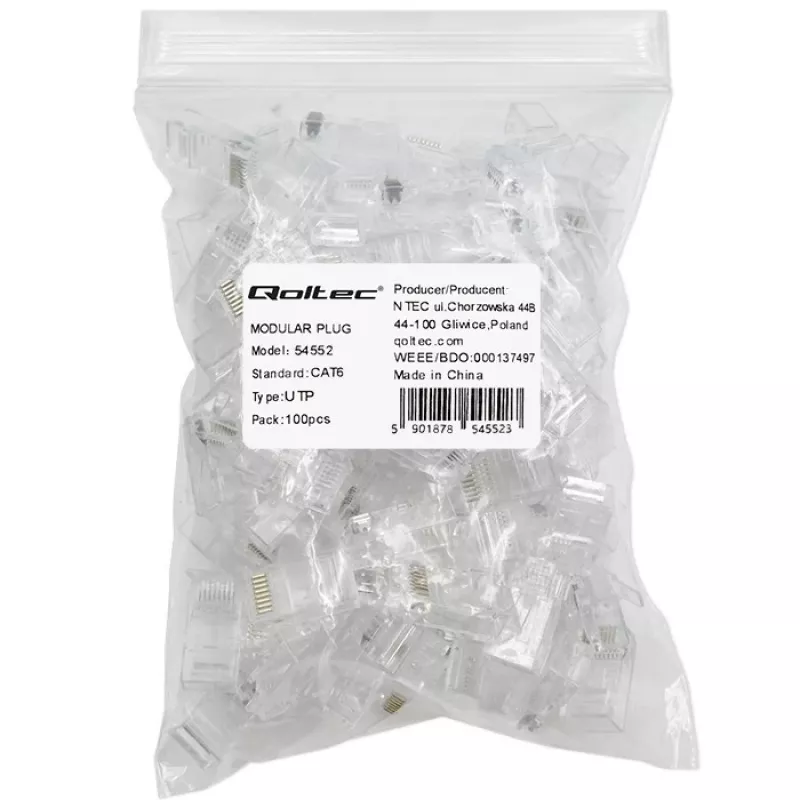 Modulārais RJ45 savienotājs QOLTEC 54552 CAT6 UTP, 100 gab. iepakojumā