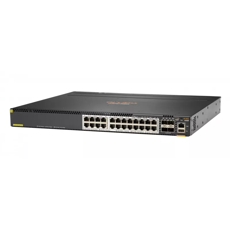 Hewlett Packard Enterprise HPE Aruba 6300M - Slēdzis - L3 - pārvaldīts - 24 x 1/2,5/5/10GBase-T + 4 x 1 Gigabits / 10 Gigabits / 25 Gigabits / 50 Gigabits SFP56 (Augšupielāde / Sakraušana) - Priekšpuse