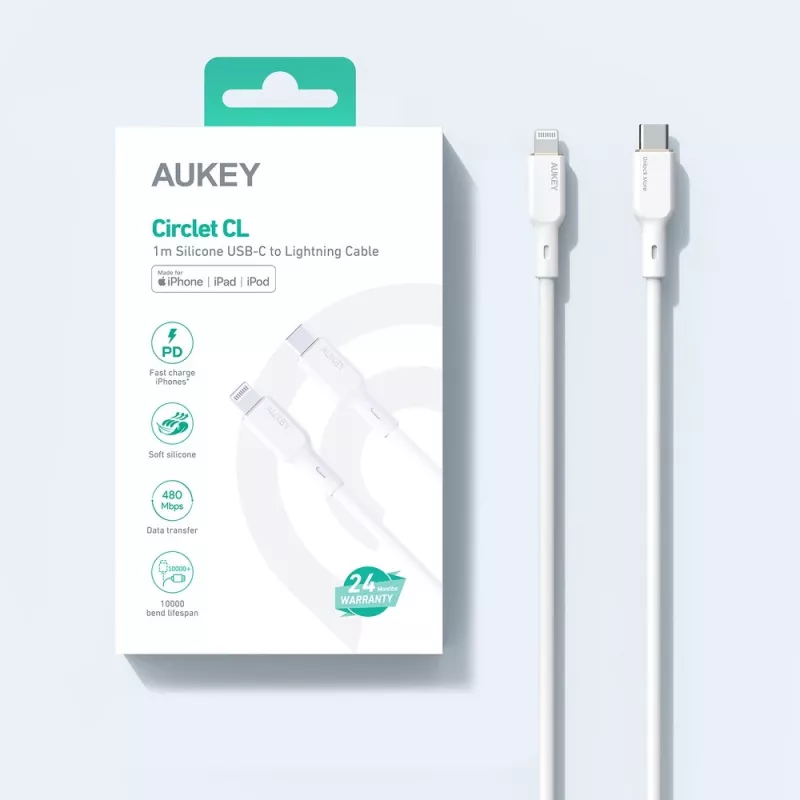 CB-SCL2 Balts silikona kabelis Lightning-USB-C USB Power Delivery USB-PD