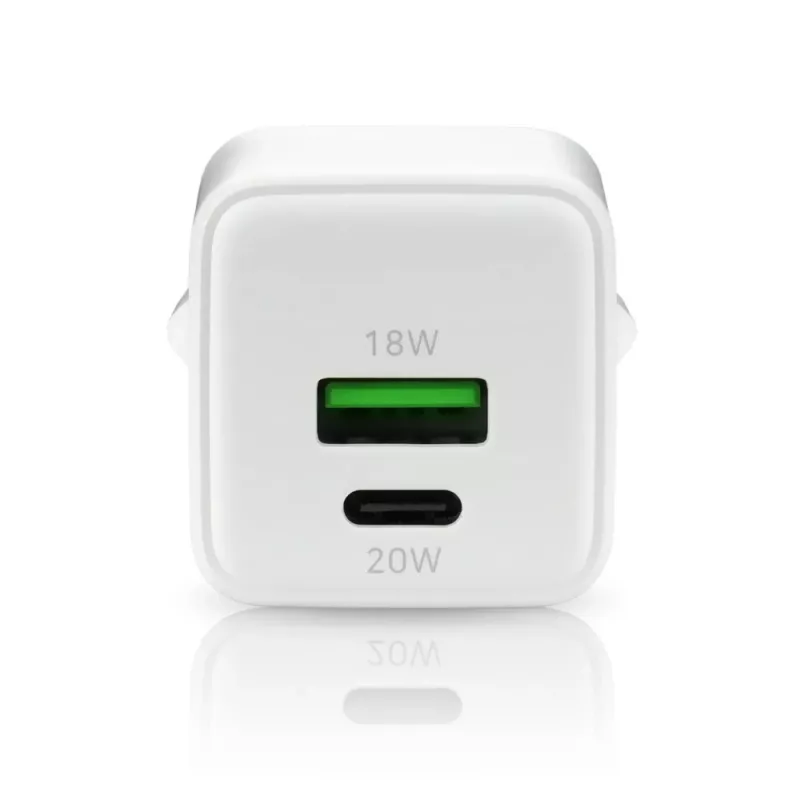 Sienas lādētājs everActive SC-330Q ar 1x USB-A un 1x USB-C pieslēgvietām, 20 W, balts