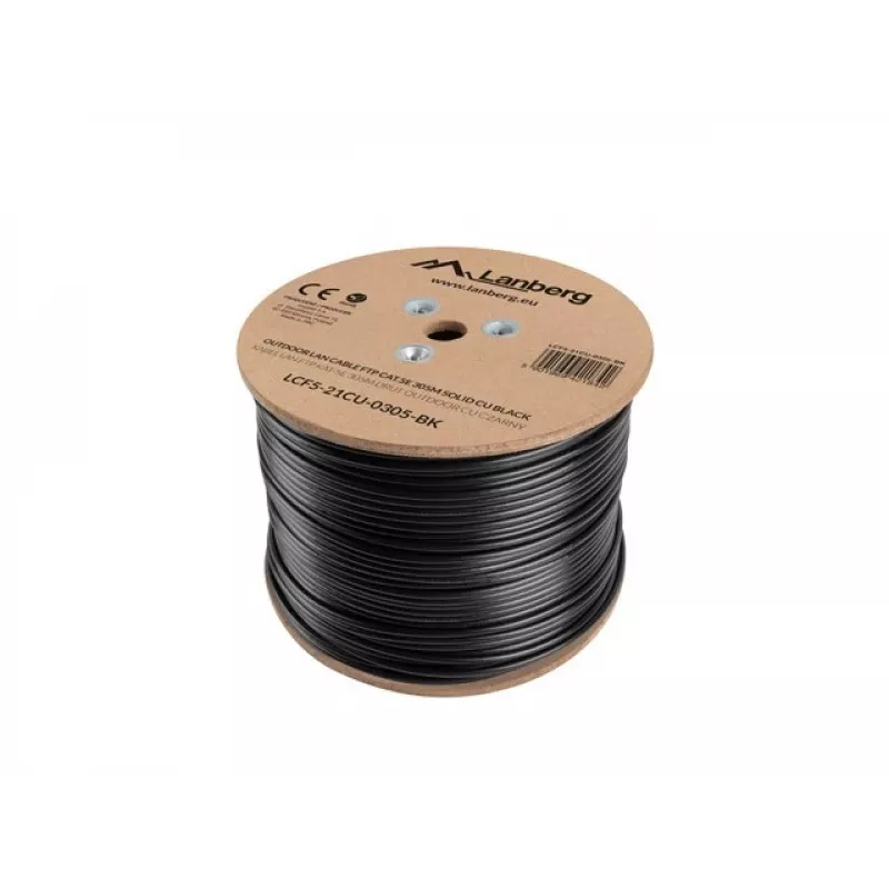LANBERG tīkla kabelis Cat5e LCF5-21CU-0305-BK, F/UTP varš, 305 m, 24 AWG, PE apvalks, melns