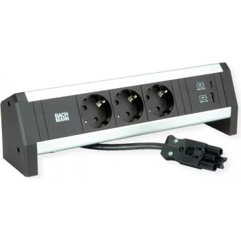 BACHMANN Desk1 3x iezemēta kontaktligzda, USB lādētājs, GST18 0,2m