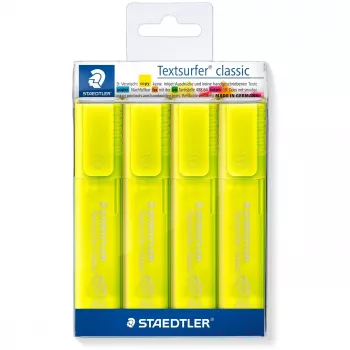 Staedtler 364-1P WP4 marķieris ar slīpu uzgali, dzeltens, 4 gab.