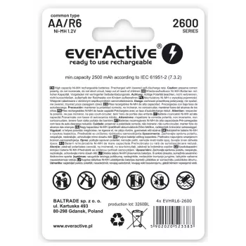 Baterii Reincarcabile R6 AA 2600mAh EverActive Professional iepakojuma saturs 1x blisteris