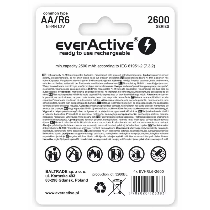 Baterii Reincarcabile R6 AA 2600mAh EverActive Professional iepakojuma saturs 1x blisteris