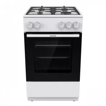 Brīvi stāvoša gāzes plīts ar krāsni Gorenje GG5A10WFFM — 4 degļu plīts virsma, 70 l krāsns, emaljēta augšdaļa, balta