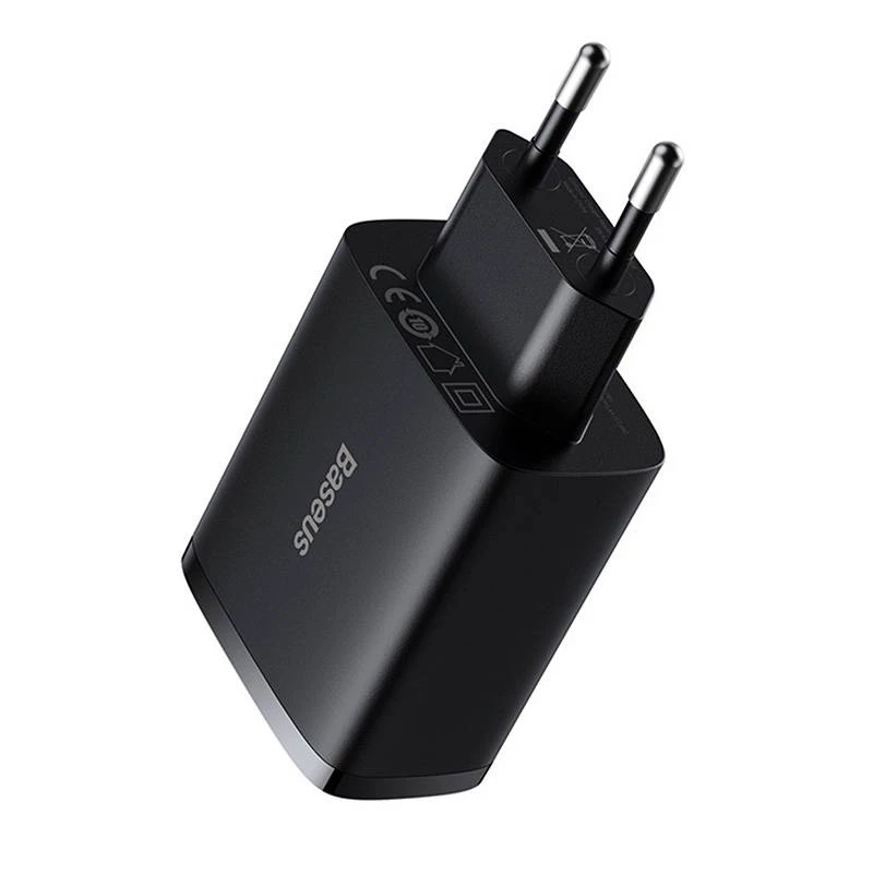 Baseus Compact Quick Charger, 3x USB, 17W (Melns)