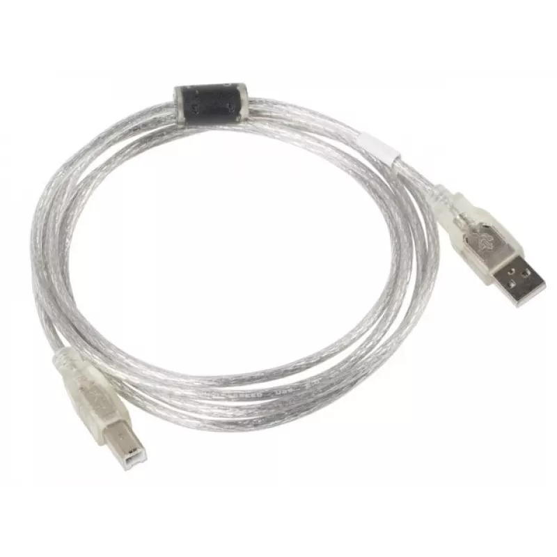 USB 2.0 kabelis LANBERG CA-USBA-12CC-0018-TR, USB A (vīrišķais) uz USB B (vīrišķais), 1,8 m, caurspīdīgs