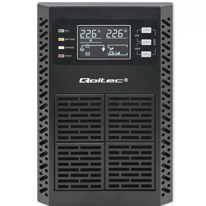 Qoltec Nepārtrauktās barošanas avots (UPS) | 1kVA | 1000W | Jaudas koeficients 1.0 | LCD | EPO | USB | Online