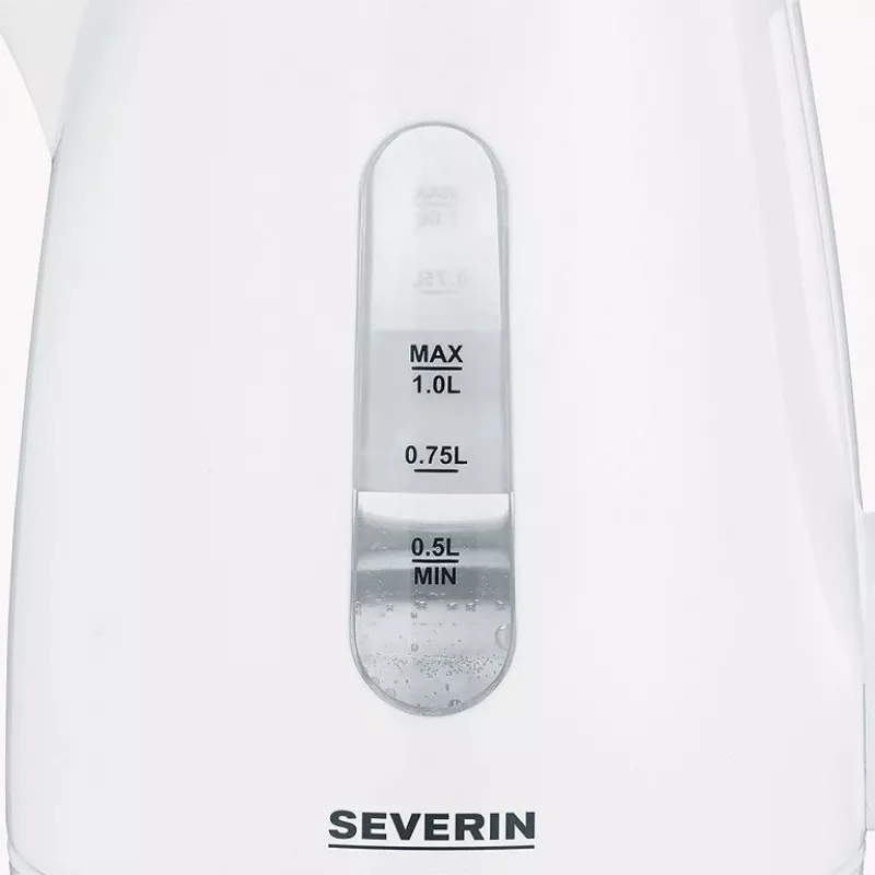 Elektriskā tējkanna SEVERIN 1 L 2200 W balta — bezvada, 360° pamatne, slēpts sildelements