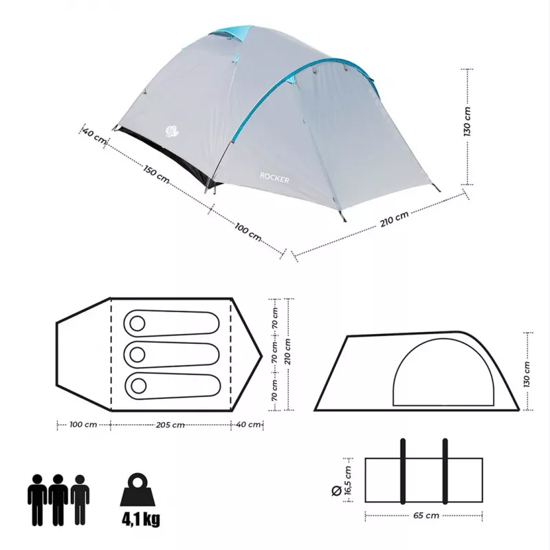 NILS CAMP ROCKER NC6013 3-personu tūrisma telts