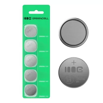 Monētveida baterija Green Cell CR2032 3V — 5 gab. iepakojums