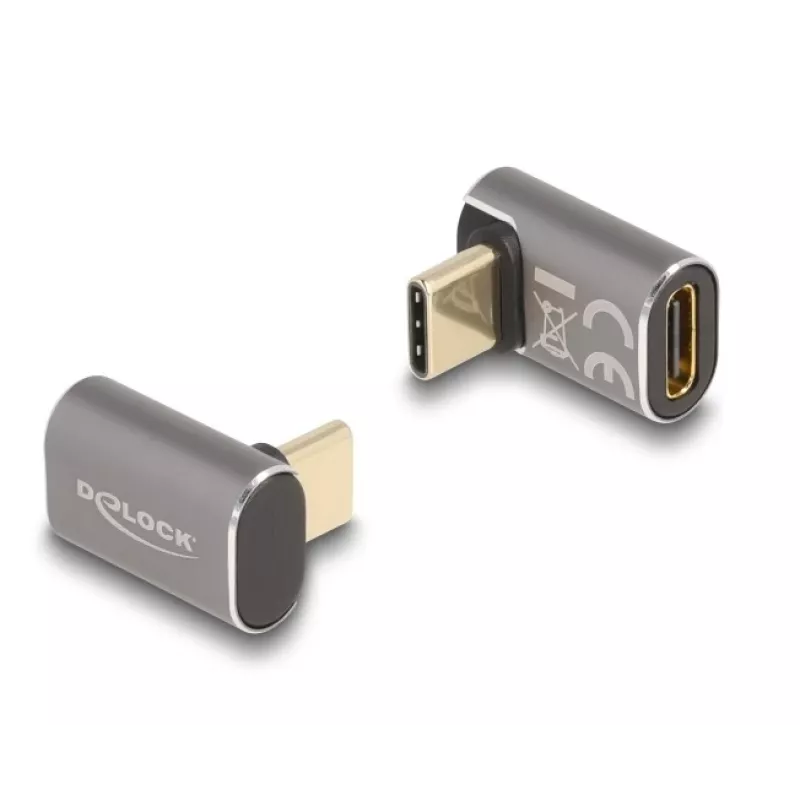 DeLOCK USB adapteris 40 Gbps USB Type-C PD 3.0 100 W vīriešu – sieviešu leņķveida 8K 60 Hz metāls
