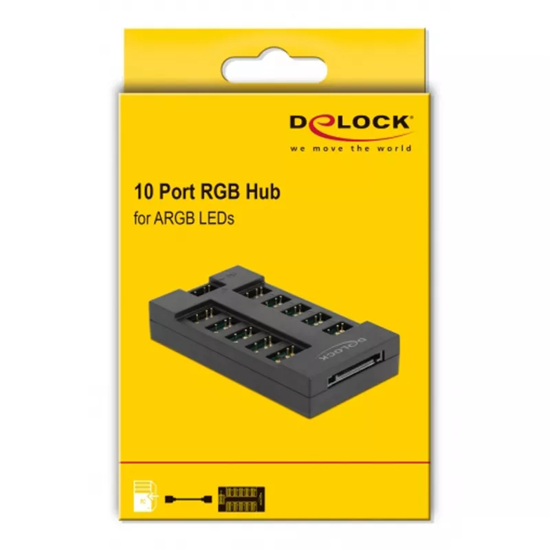Delock - RGB LED gaismas centrs - 10 porti - Melns (64128)