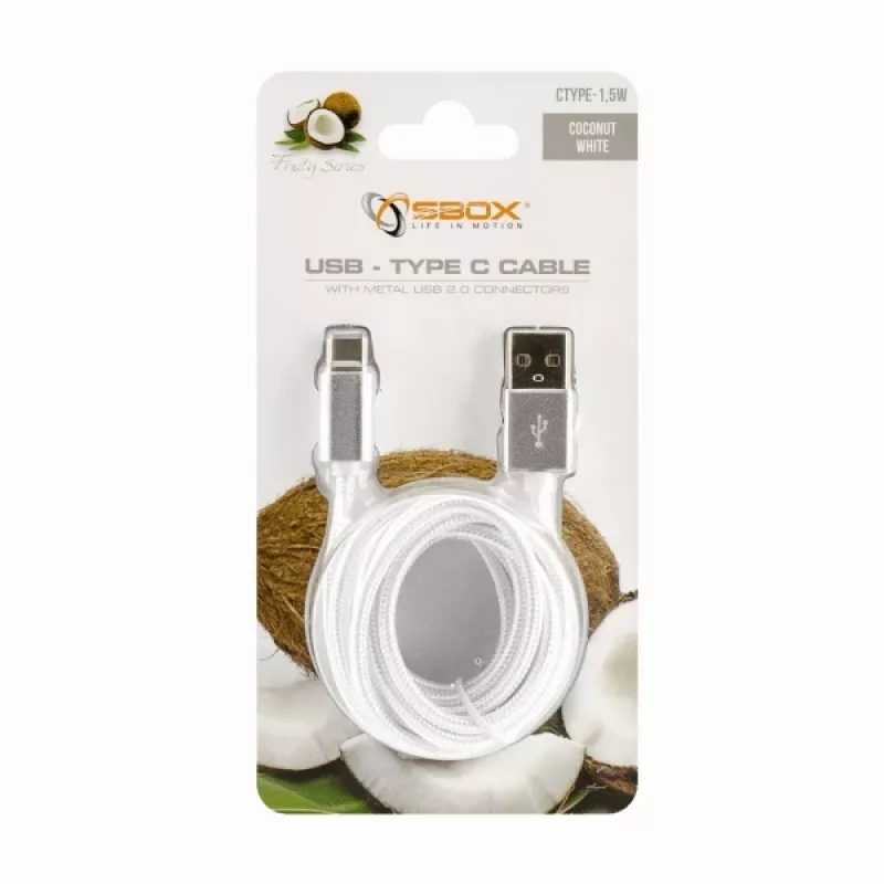 Sbox USB-TYPEC-15W USB->Type C M/M 1,5m Kokosriekstu balts