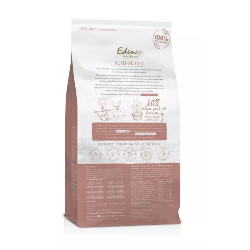 EDEN Semi-Moist Salmon & Quail - daļēji mitra suņu barība - 10kg