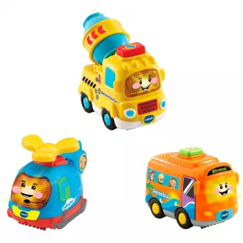 Rotaļu transportlīdzekļu komplekts VTech Tut Tut Baby Flitzer — 3 gab.: autobuss, helikopters, betona maisītājs