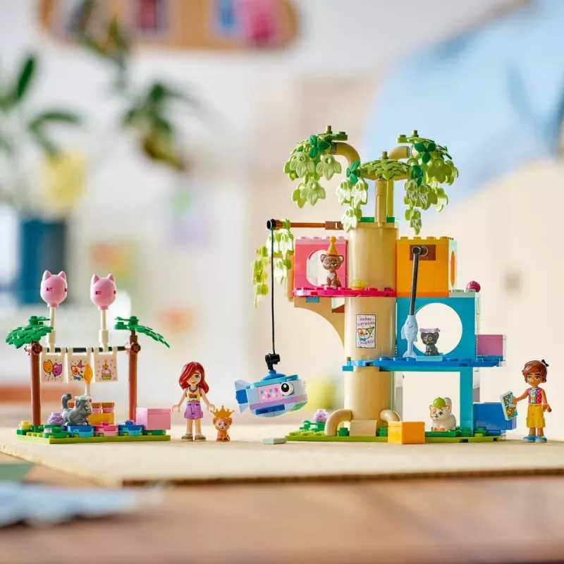 Konstruktora rotaļlieta LEGO Friends 42666 Kaķa dzimšanas dienas ballītes koka mājas komplekts, 321 gab., 6+ gadi, 180×160×100 mm