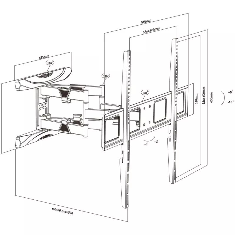 TV sienas stiprinājums MACLEAN MC-423 43–100 collu ekrāniem, kravnesība 80 kg