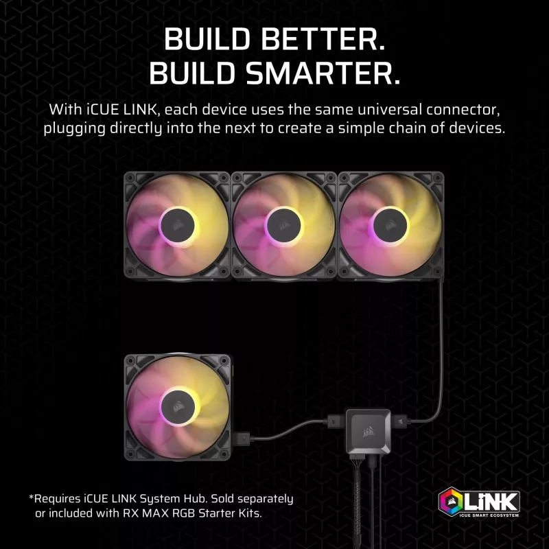 Corsair iCUE LINK RX140 MAX RGB 14 cm Melns 300-1600 RPM ventilators
