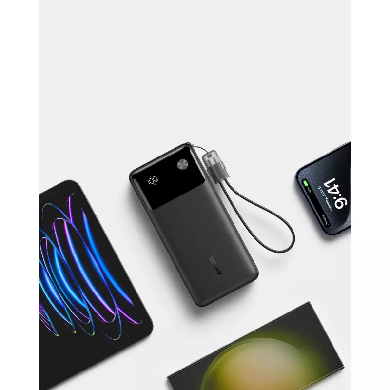 PowerBank ar USB-C kabeli 20000 mAh 30W Melns