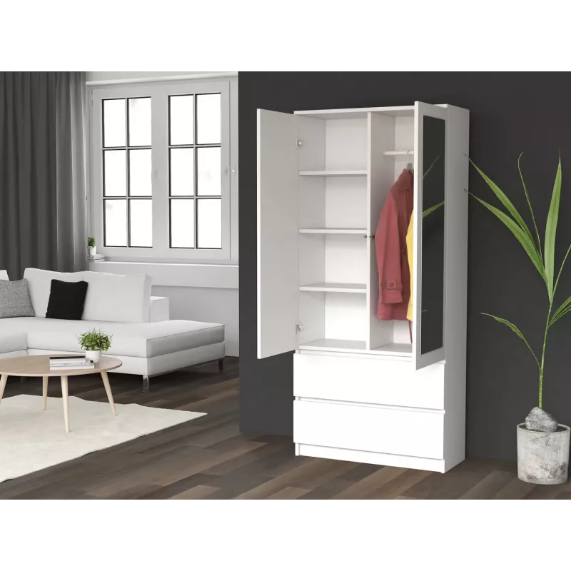 Topeshop SS-90 BIEL LUSTRO bedroom wardrobe/closet 5 shelves 2 durvis(s) balts