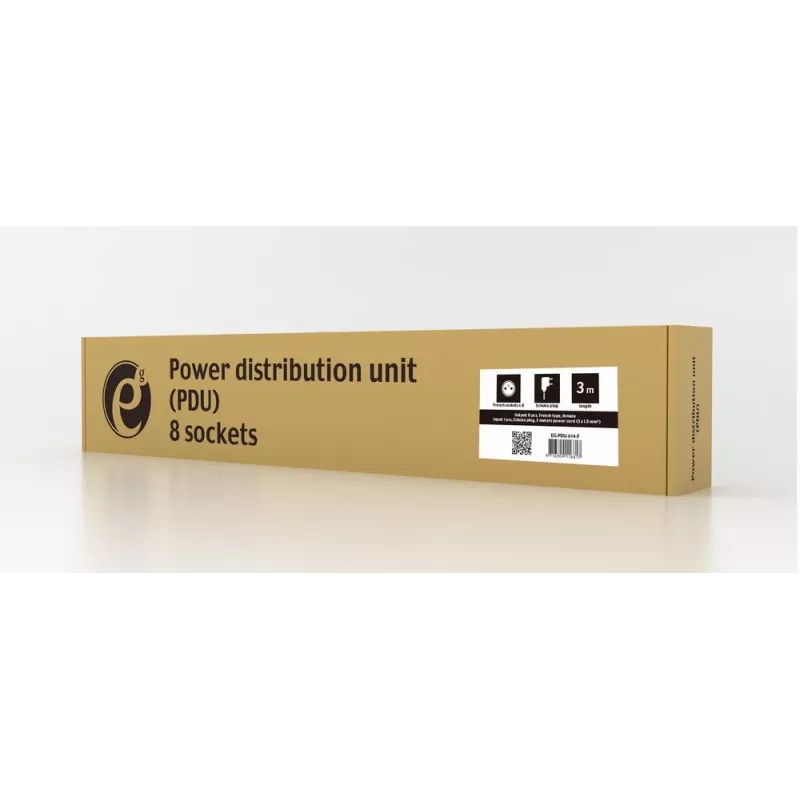 EnerGenie EG-PDU-014-F Rack Power Distribution Unit (8 FR ligzdas, 1U, 16A, Schuko spraudnis, 3m, melna krāsa)