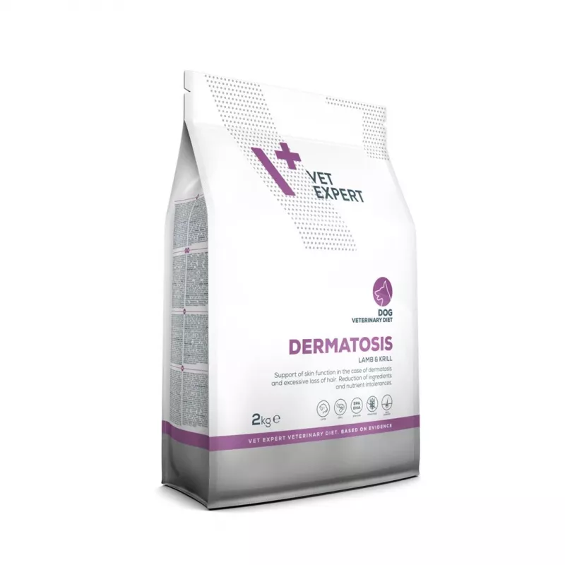 Sausā suņu barība VETEXPERT Veterinary Diet Dermatosis Jēra gaļa & Krils, 2 kg, pieaugušiem suņiem, olbaltumvielas 24%, tauki 17%