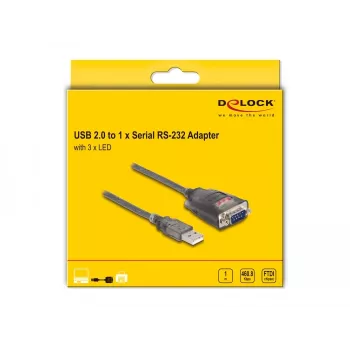DeLOCK 61400 kabeļa savienotāju pārveidotājs USB A RS-232 melns