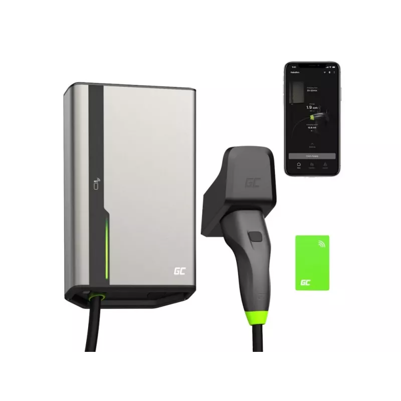 Wallbox zaļa Cell GC EVGC021B2250 3.6-22 KW 5m NFC pelēks alumīnijs