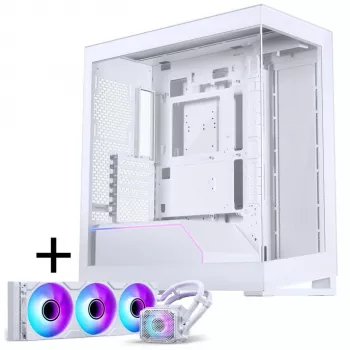 PHANTEKS NV-Serie NV5 MK2 ATX korpuss, rūdīts stikls, DRGB - matēti balta + Glacier One 360M25 Gen2 DRGB AiO šķidruma dzesēšana - 360 mm