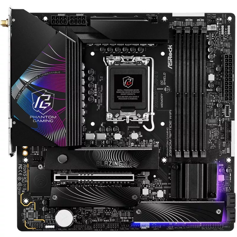 Mātesplate ASRock Phantom Gaming Z890M Riptide WiFi — Intel Z890, LGA1851, microATX, DDR5, 4x DIMM, 256GB, Wi‑Fi 6E, 2.5Gb LAN