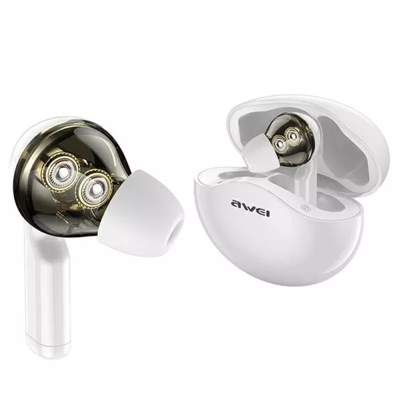 Austiņas Awei AWEI T12TWS Bluetooth sporta austiņas baltā krāsā