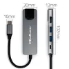 USB-C centrmezgls QOLTEC 53795 5-in-1 ar 100W PD, 2×USB-A, HDMI 4K, RJ45