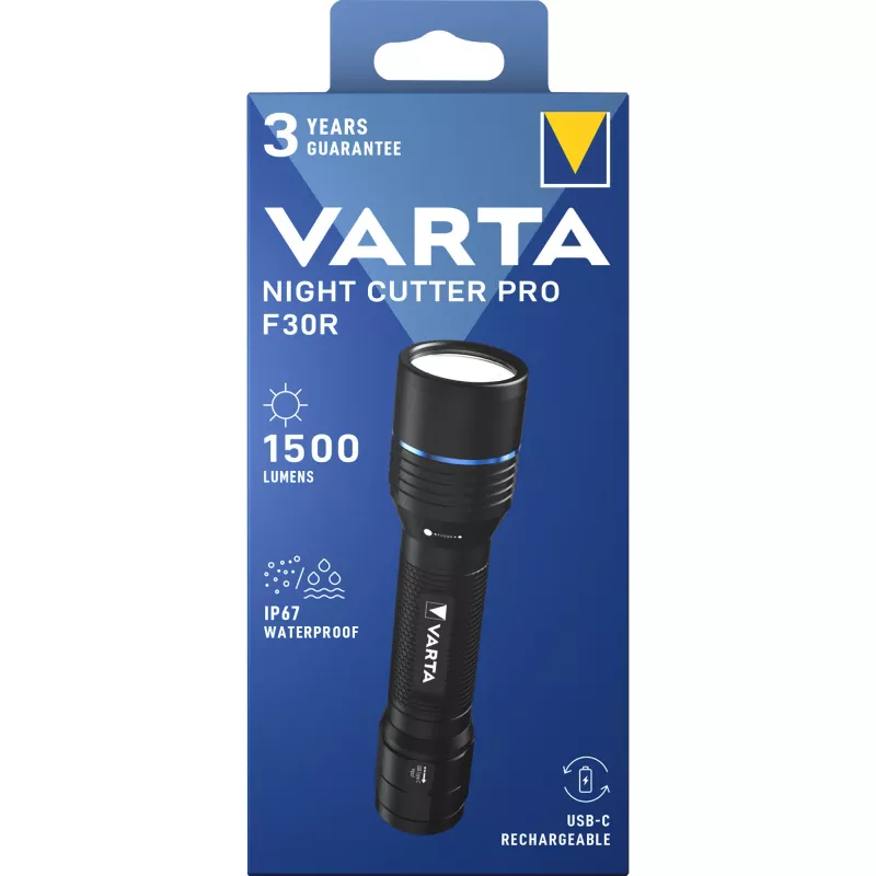 Kabatas lukturītis Varta F30R Alumīnija uzlādējams LED, alumīnija korpuss, uzlādējams
