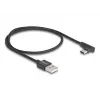 DeLOCK USB 2.0 kabelis, Type-A vīriešu uz Type-C vīriešu, leņķveida, 0,5 m, melns