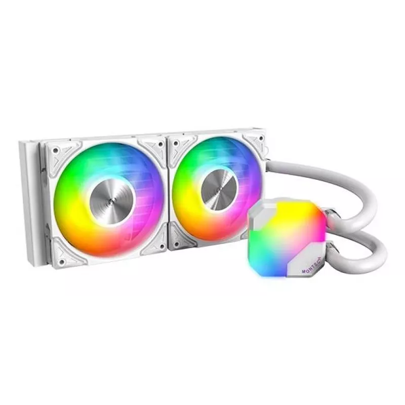 AIO ūdens dzesētājs Montech Hyper Flow ARGB 240 mm balts — 240 mm radiators, ARGB apgaismojums, balta apdare