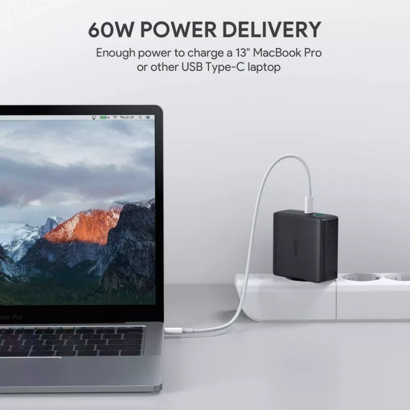 PA-D3 sienas lādētājs 2xUSB Power Delivery (1xUSB+1xUSB C) 5.4A 60W Dynamic Detect