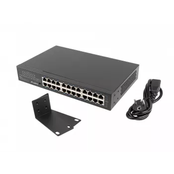 Nepārvaldāms komutators LANBERG RSGE-24 — 24× Gigabit Ethernet 1U, montējams statīvā, melns