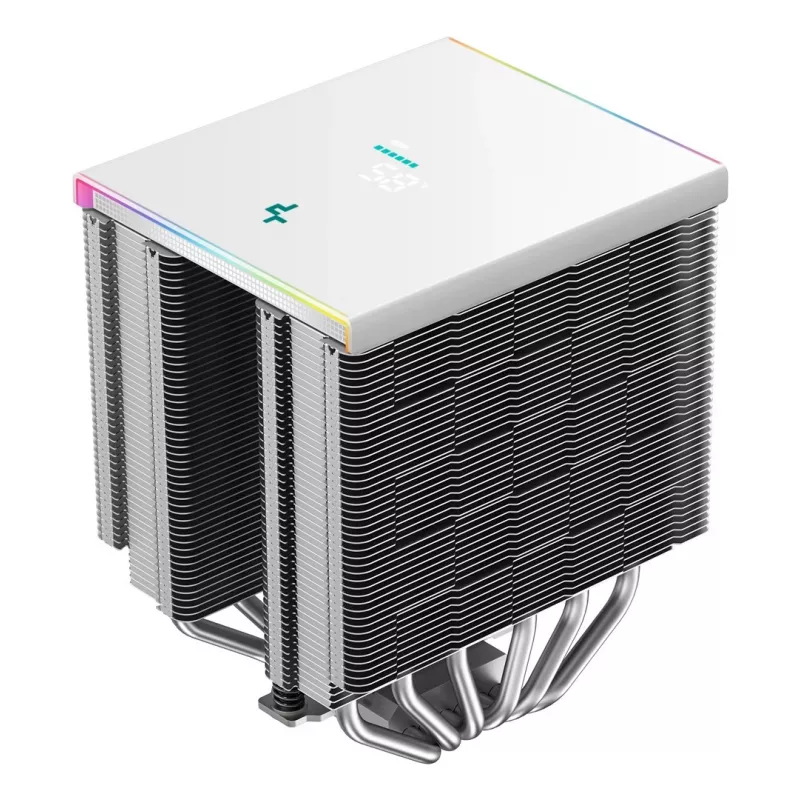 Gaisa dzesētājs DeepCool AK620 Digital SE balta — divi 120 mm ventilatori, 6 siltuma caurules, PWM, LGA 1700 atbalsts, iebūvēts displejs