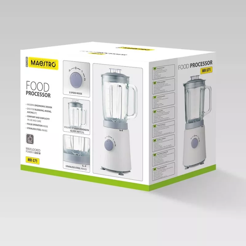 Virtuves kombains Maestro MR-571 1200W balts/pelēks — daudzfunkcionāls virtuves procesors