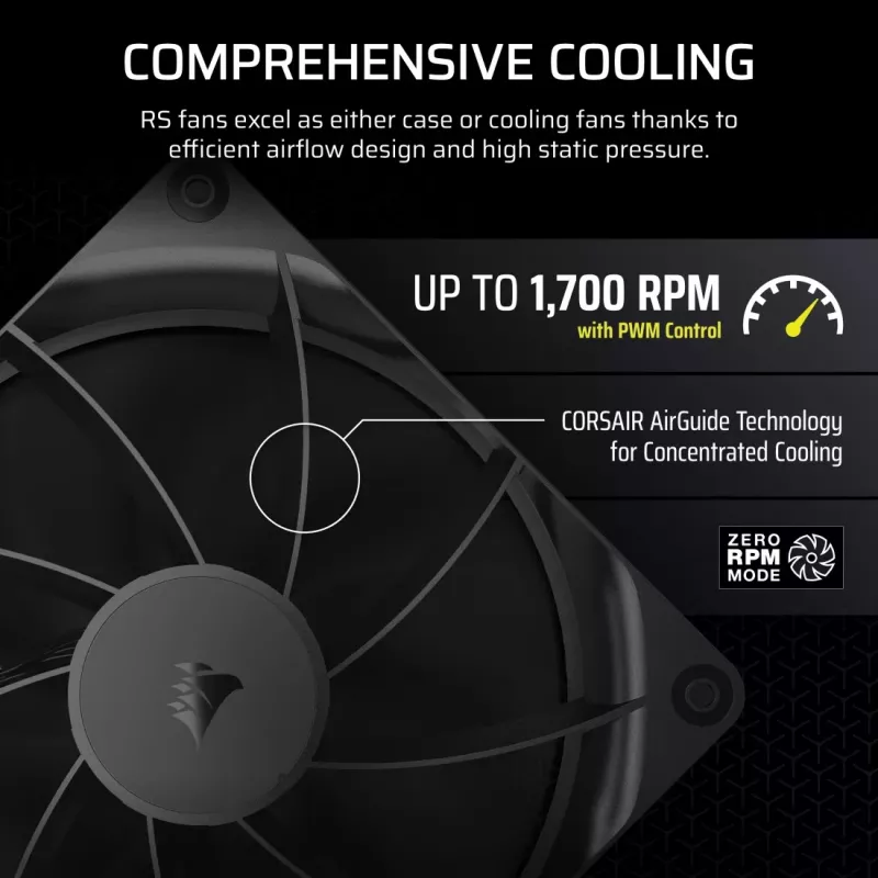 Ventilators Corsair RS140 14 cm Melns 330-1700 RPM 0,11-3,46 mmH2O