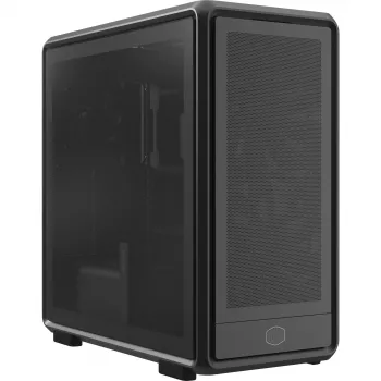 PC Midi Tower Cooler Master MasterFrame 600 Mesh — melns, atbalsta ATX/EATX, 2x200 mm priekšējie ventilatori, priekšējo/sānu ventilatoru atbalsts, 2x3,5 collu + 3x2,5 collu nodalījumi
