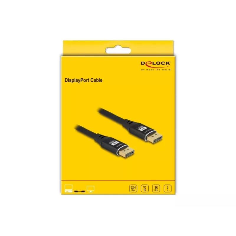 DeLOCK DisplayPort kabelis 8K 60 Hz 3 m melns metāla