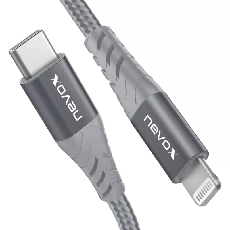 USB 2.0 adaptera kabelis, USB-C spraudnis > Lightning spraudnis (sudrabains/pelēks, 1 metrs, PD, apvalkots apvalkā)