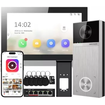 Video domofona sistēma Hikvision DS-KIS613-S 7 collu (17,8 cm) displejs, 2688×1520 attēls, H.264/H.265/M-JPEG, IP65, IR nakts redzamība