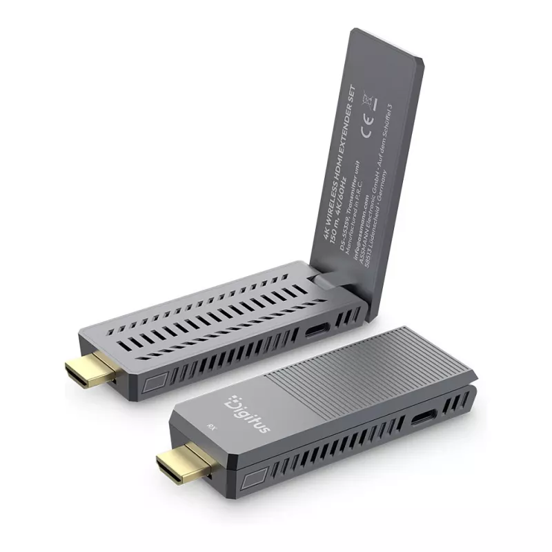 Bezvadu HDMI paplašinātāja komplekts DIGITUS DS-55359 — 4K/60Hz, 150 m, AV raidītājs un uztvērējs