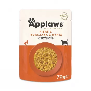 Applaws mitrā kaķu barības paciņa — vistas krūtiņa ar ķirbi, 70 g, pieaugušiem kaķiem, 84% mitruma, 12% olbaltumvielu, bez graudiem un lipekļa