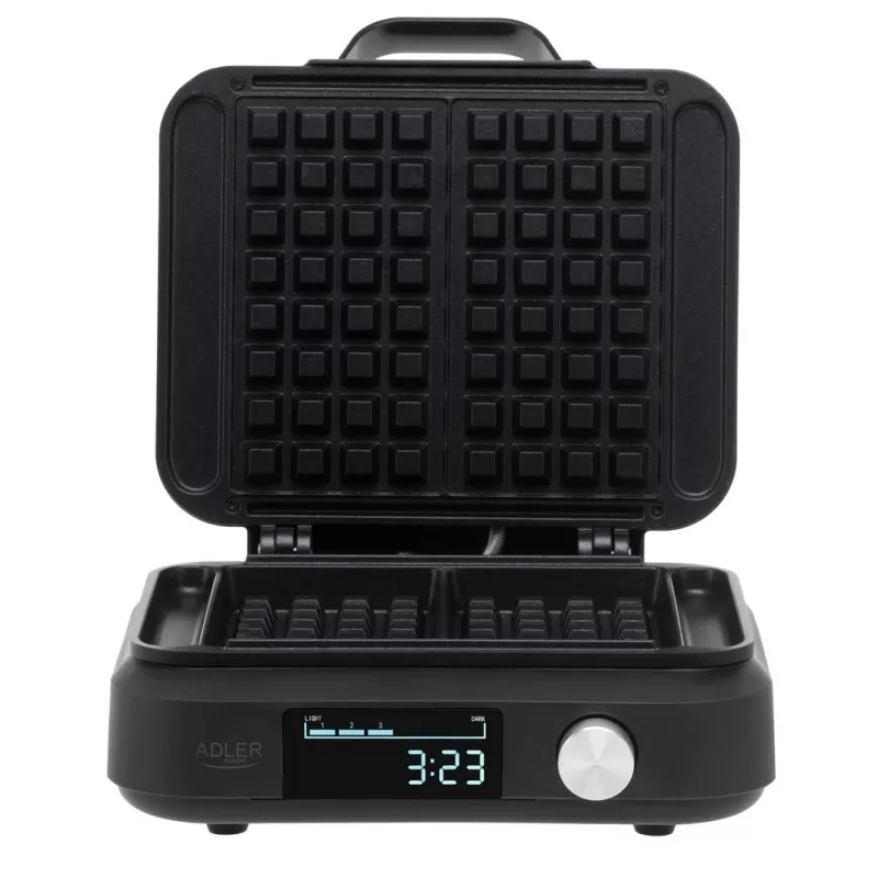 Vafeļu cepējs Adler AD 3087 — elektriskais Beļģu vafeļu dzelzs, 2200 W, 2 taisnstūrveida plāksnes 9×17 cm, melns